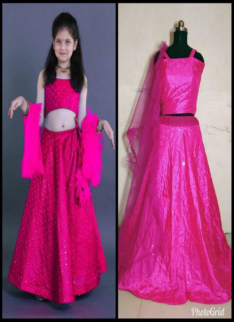 Launching New Designer Kids Lehnga Choli With embroidery Work and Soft Net Four Sided Ruffles Work Dupatta {SIZE: 
5-10 YEAR: 30/32 (INCHES LENGTH); 11-16 YEAR: 34/36 (INCHES LENGTH)}